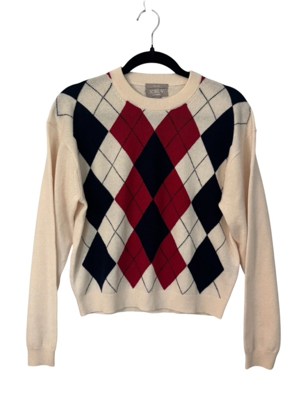 J.Crew Women’s Relaxed Perfect Cashmere Crewneck Sweater in Argyle Sz S NWT